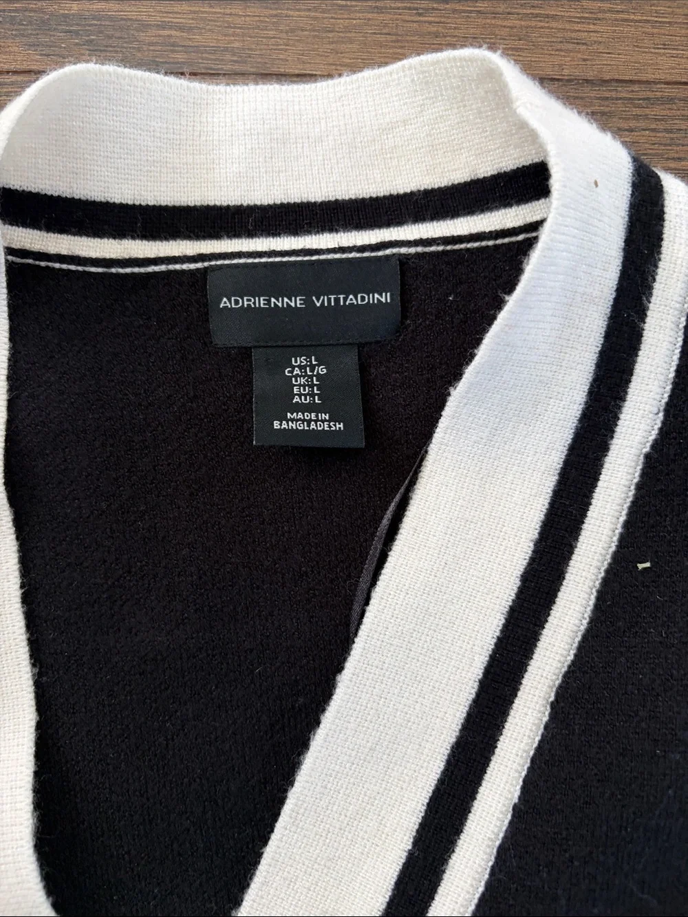Adrienne Vittadini Black Cardigan with Cream Trim
